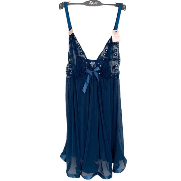 Spree Other - Spree Teal Blue Sexy Sheer Lingerie Gown and Thong